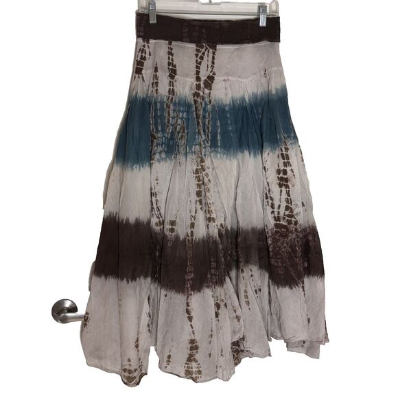 Baba Midi Skirt Tie Dye Boho Bohemian Brown Beige Turquoise M - Picture 1 of 7